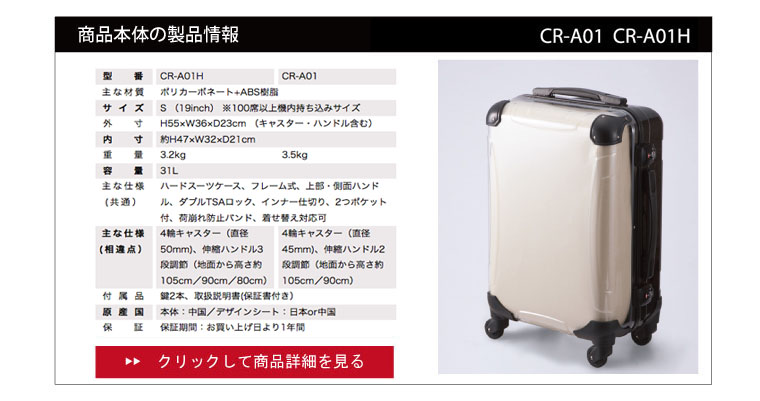 本体の製品情報