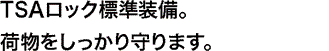 荷物を守るダブルTSAロック標準装備。